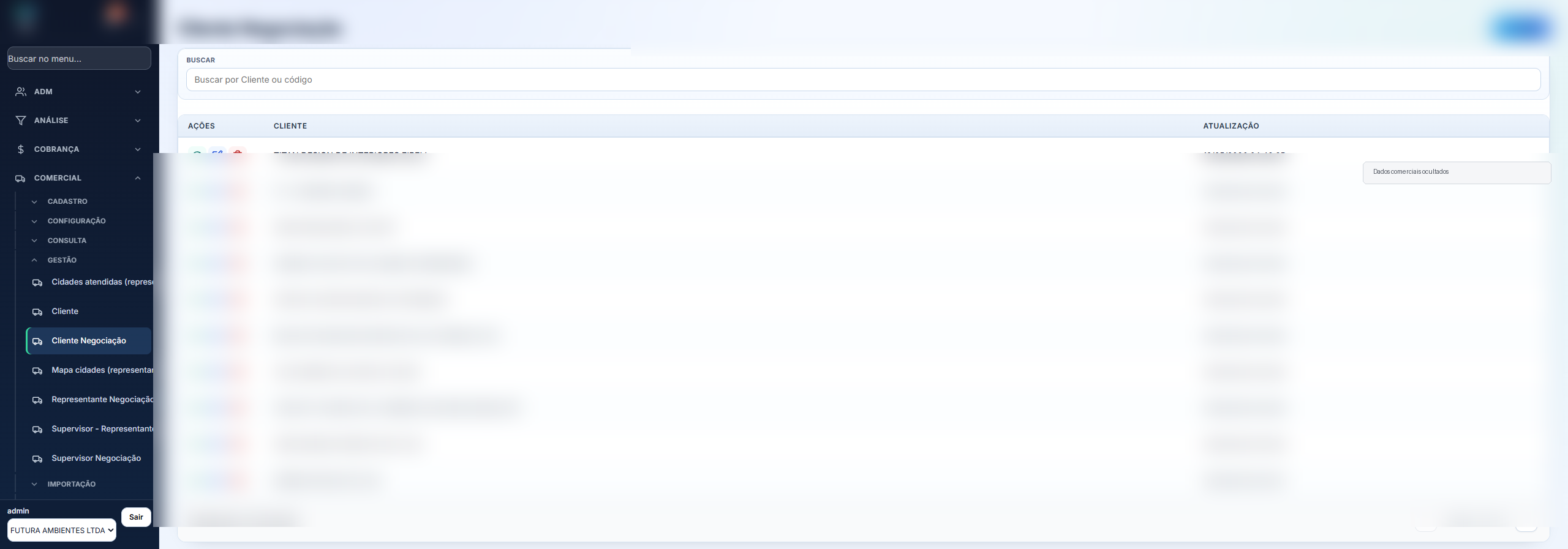 Tela Cliente Negociação