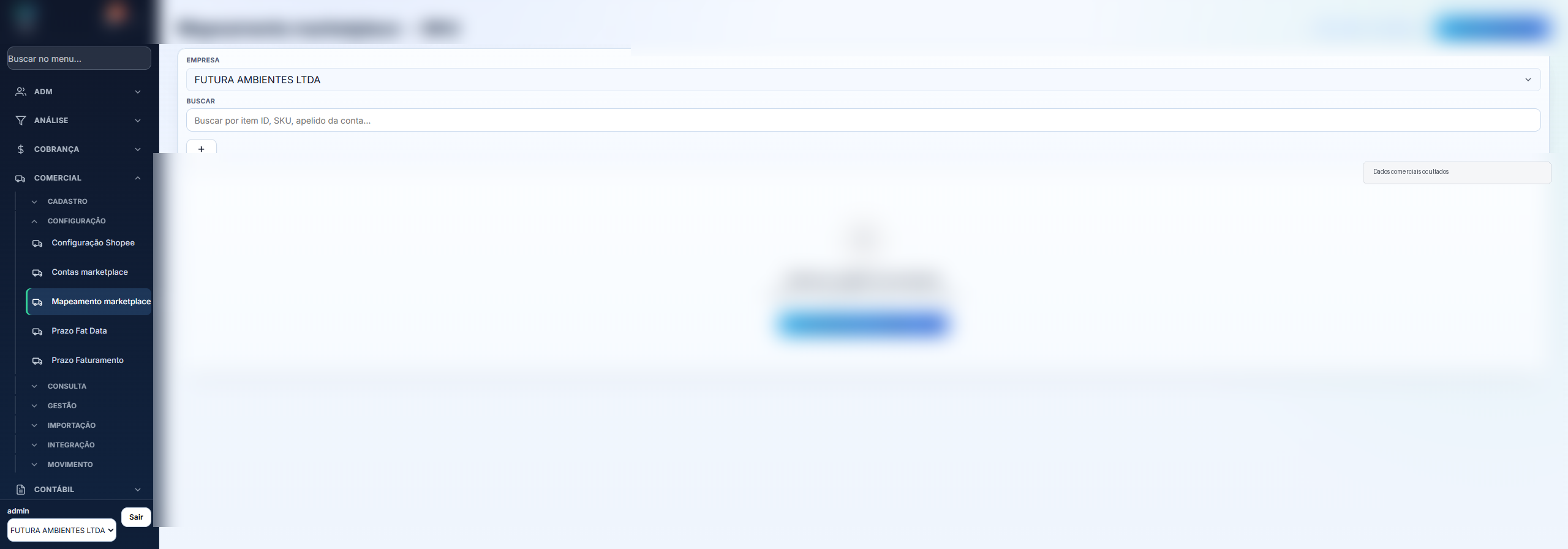 Tela Mapeamento marketplace para SKU