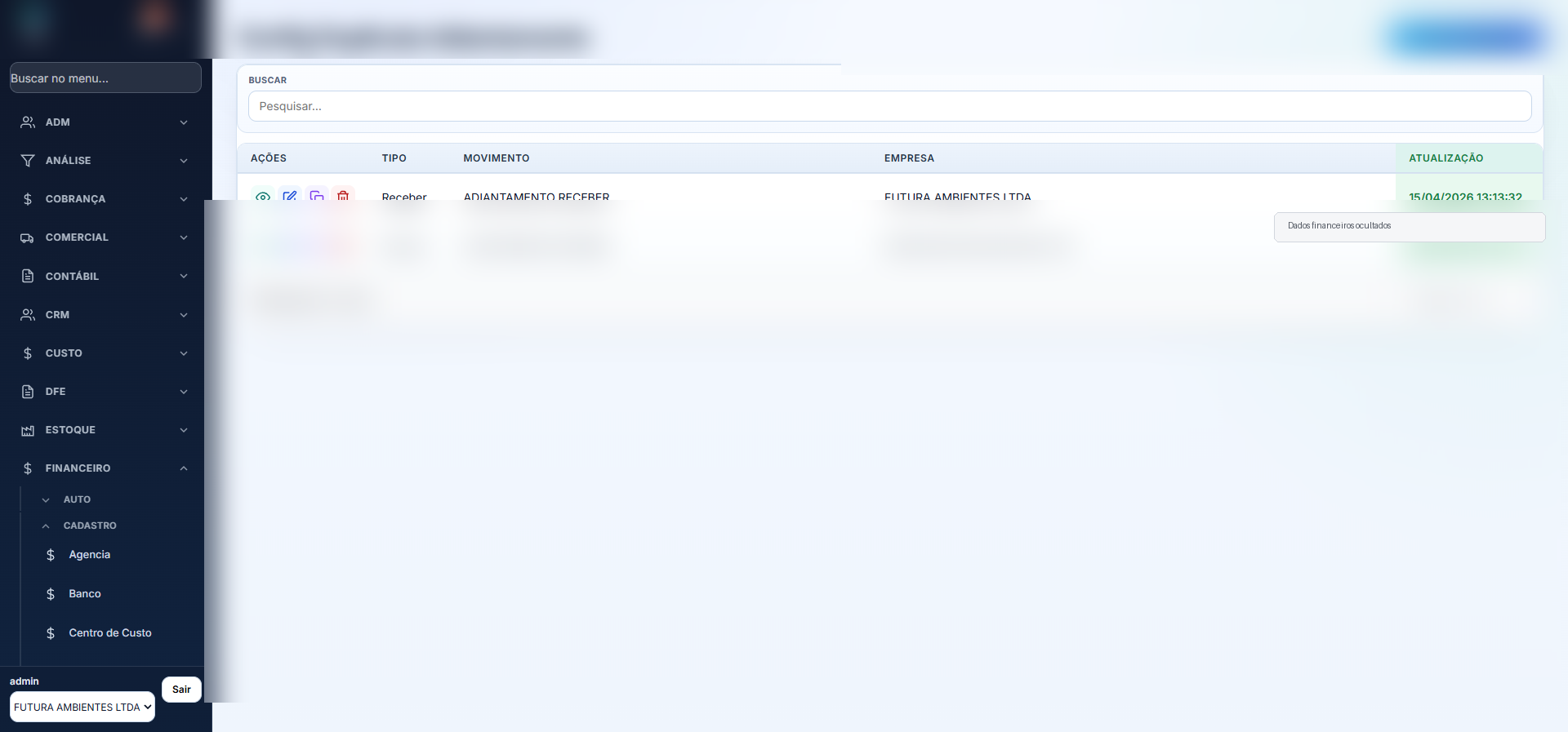 Tela Config Duplicata Adiantamento