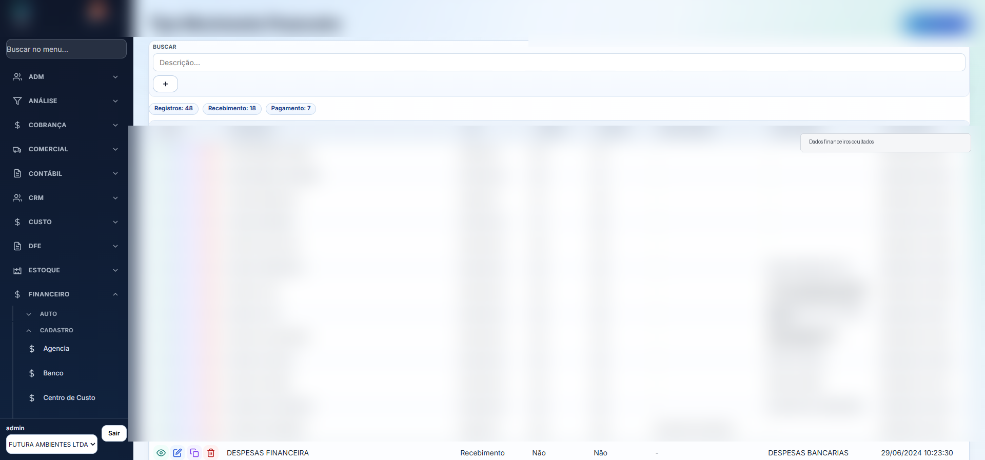 Tela Tipo Movimento Financeiro