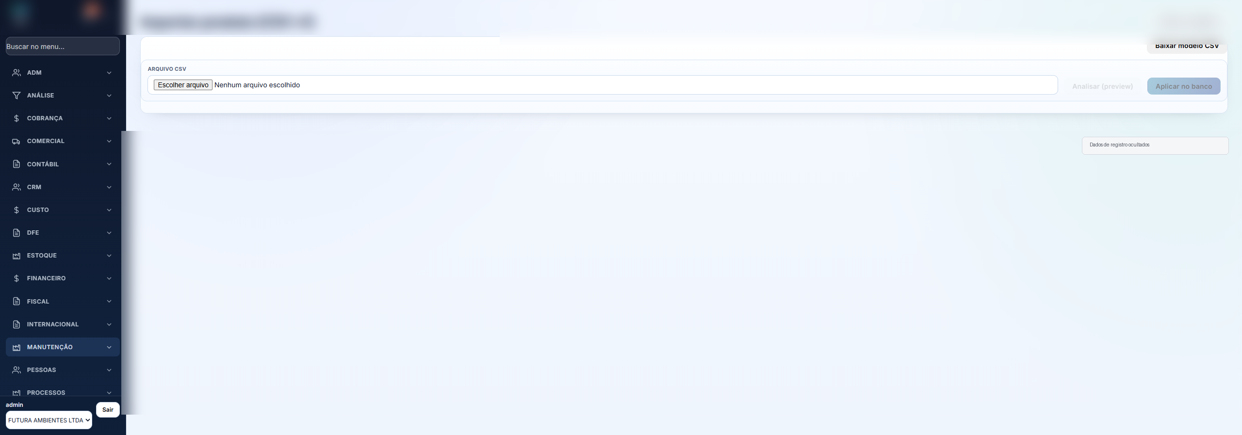 Tela Importar CSV